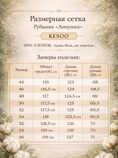 Сорочка "Аннушка" больших размеров Kesoo | Хлопок купить
