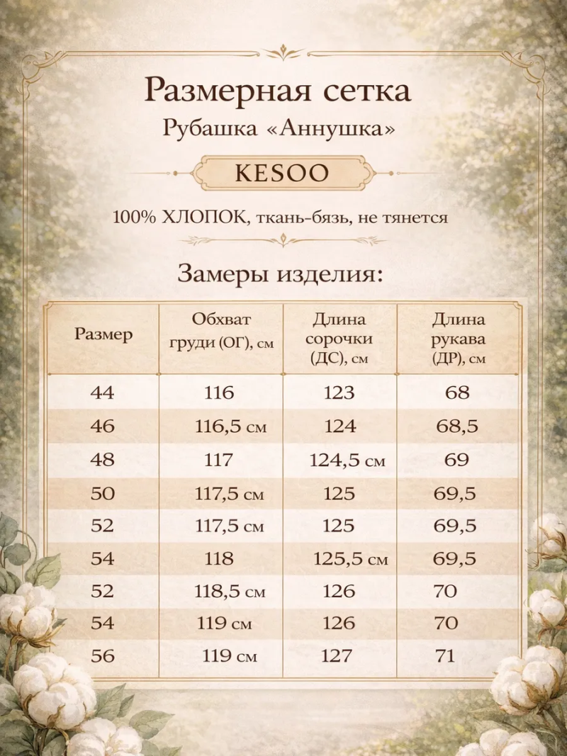 Сорочка "Аннушка" больших размеров Kesoo | Хлопок купить