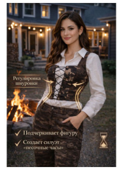 Корсет "Милитари" камуфляжный на шнуровке — укороченный женский корсет с акцентом на талию