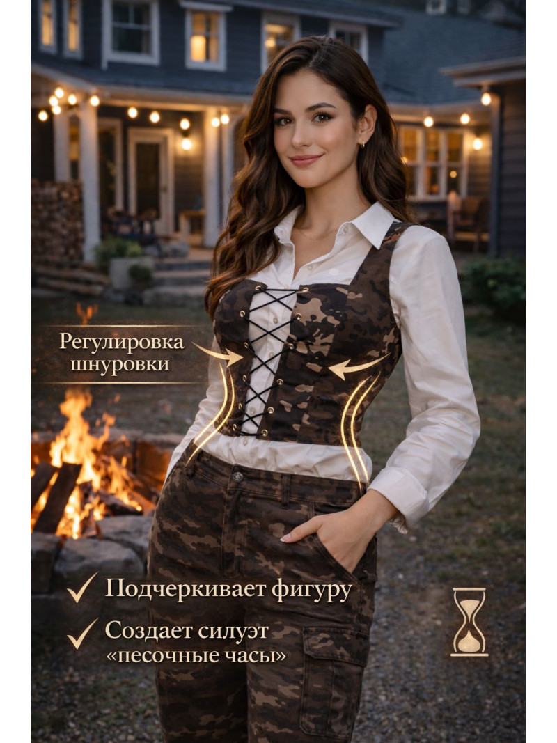 Корсет "Милитари" камуфляжный на шнуровке — укороченный женский корсет с акцентом на талию
