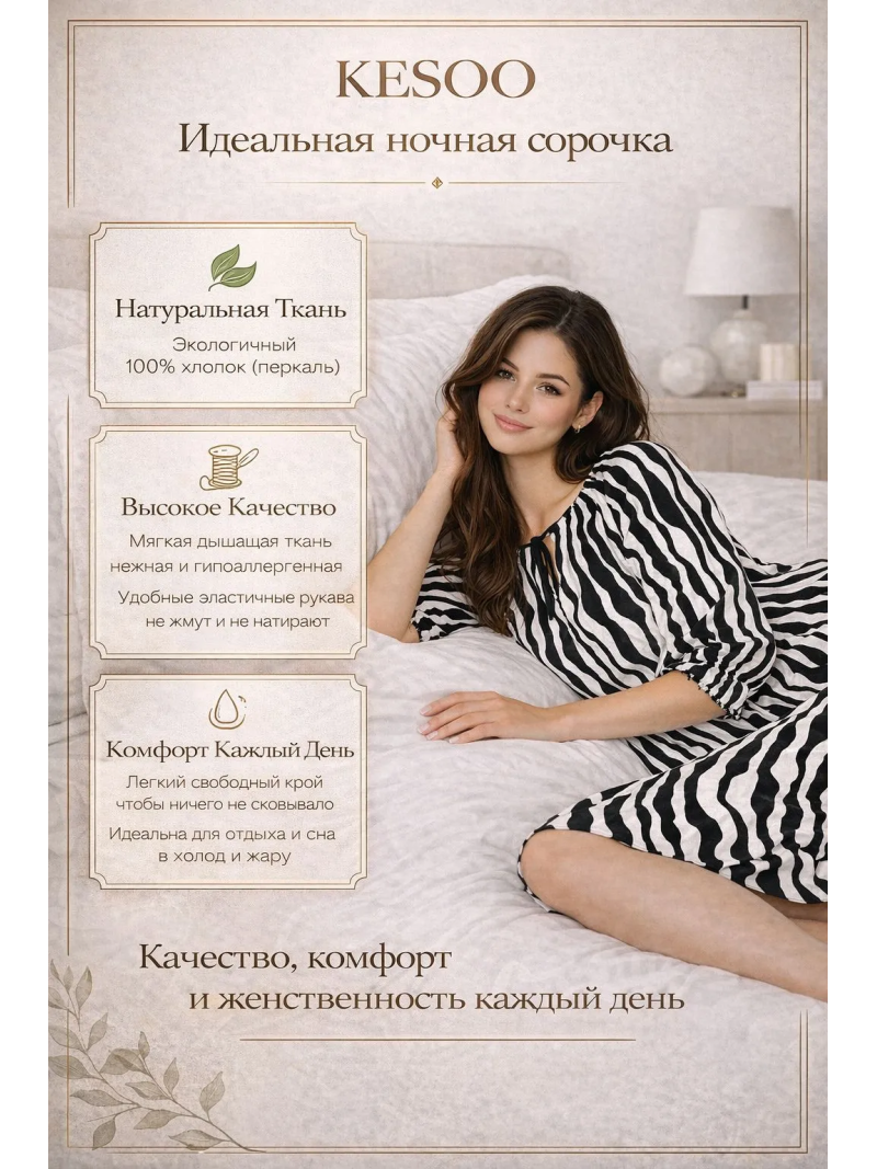 Сорочка "Зебра" хлопковая — женская ночная сорочка свободного кроя