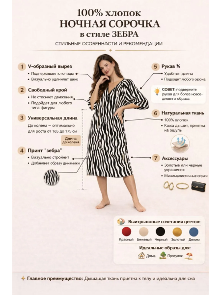 Ночная сорочка "Гармония" хлопковая — женская сорочка свободного кроя