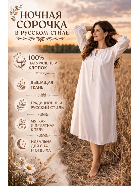 Ночная сорочка "Древняя Русь" женская в русском стиле Kesoo купить