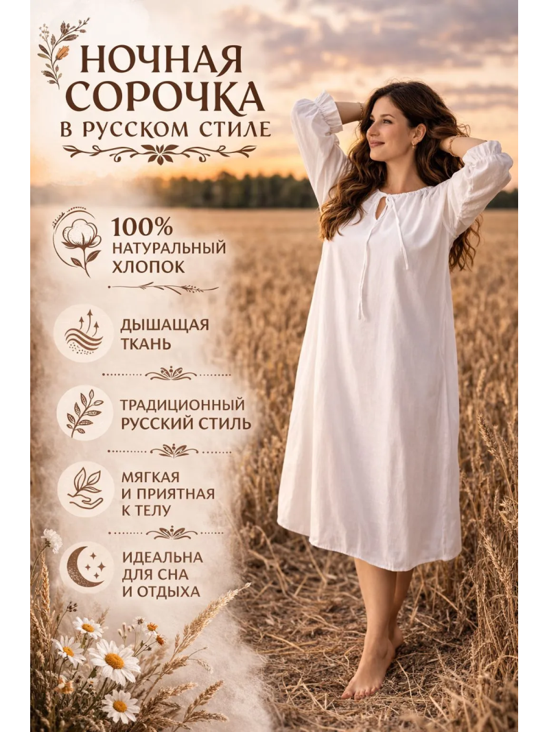 Ночная сорочка "Древняя Русь" женская в русском стиле Kesoo купить