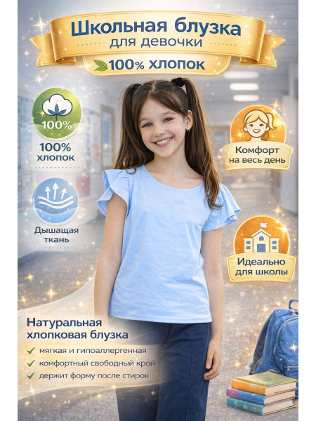 Блузка "Ангелочек" СоЛнЦе | Голубая блузка с оборками купить