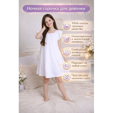 Ночная сорочка детская "Ландыши" СоЛнЦе | Белая с золотой окантовкой купить