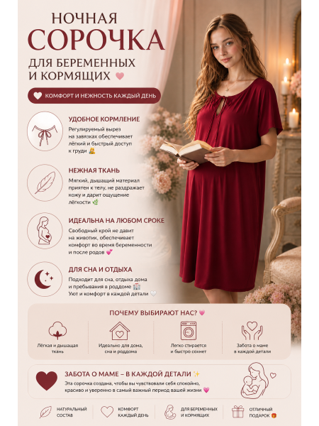 Сорочка для беременных "Чудесенка" — удобная сорочка для сна и кормления