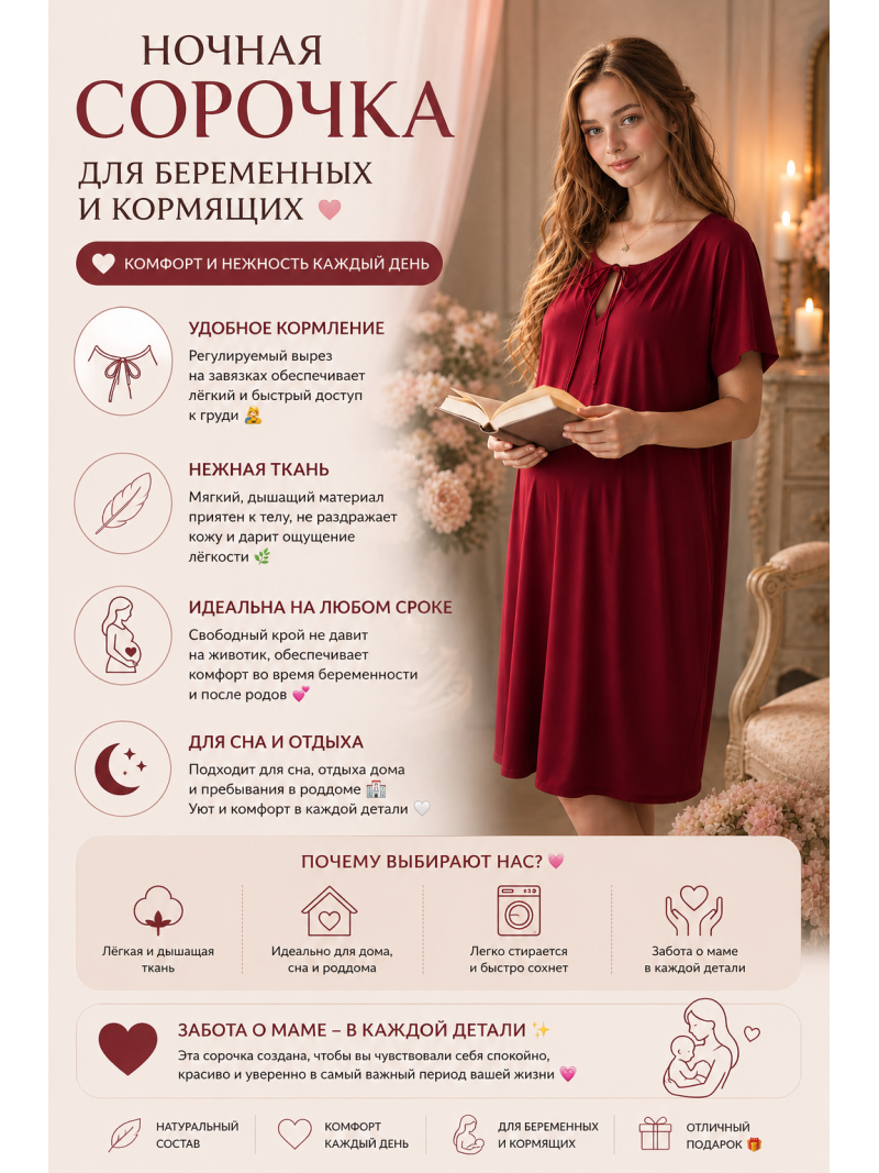Сорочка для беременных "Чудесенка" — удобная сорочка для сна и кормления