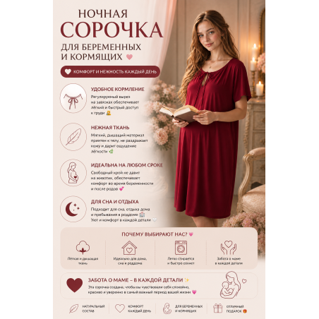 Сорочка для беременных "Чудесенка" — удобная сорочка для сна и кормления