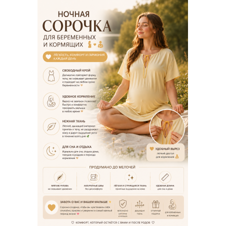 Сорочка для беременных "Солнышко ясное" — удобная сорочка для сна и кормления