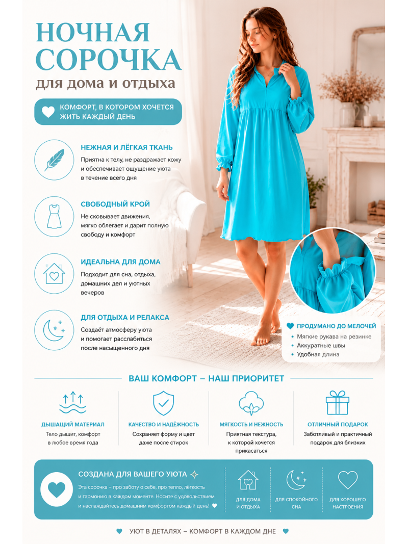 Ночная сорочка "Чудеса" — винтажная женская сорочка для сна